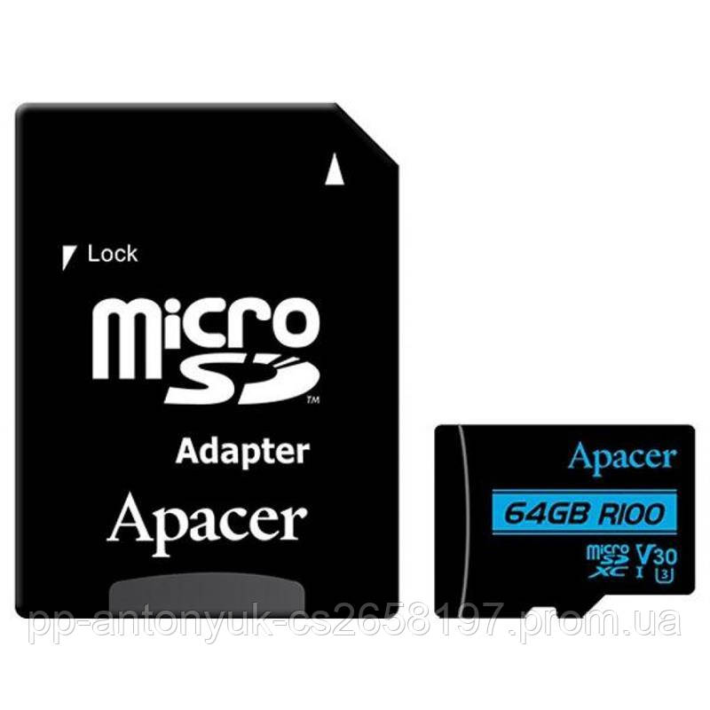 Картка пам'яті MicroSDXC 64 GB UHS-I/U3 Class 10 Apacer + SD adapter (AP64GMCSX10U7-R)