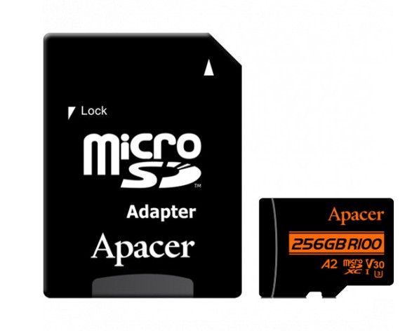 Картка пам'яті MicroSDXC 256 GB UHS-I/U3 Class 10 Apacer (AP256GMCSX10U8-R) + SD адаптер