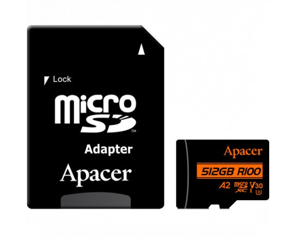 Картка пам'яті MicroSDXC 512 GB UHS-I/U3 Class 10 Apacer (AP512GMCSX10U8-R) + SD адаптер