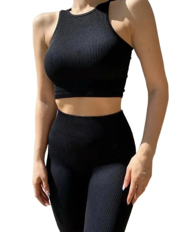 Спортивний жіночий топ в рубчик S/M, Чорний
