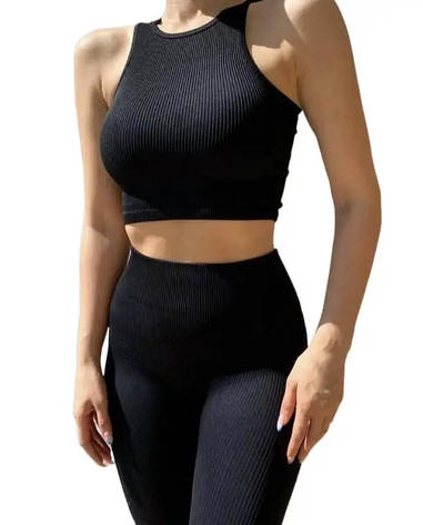 Спортивний жіночий топ в рубчик S/M, Чорний, фото 1