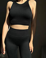 Спортивний жіночий топ в рубчик S/M, Чорний, фото 4
