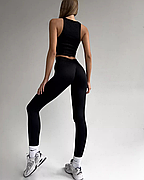 Комплект: лосини з ефектом пуш-ап та топ в рубчик S/M, Чорний з моделюючим швом ззаду