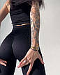 Комплект: лосини з ефектом пуш-ап та топ в рубчик L/XL, Чорний з моделюючим швом ззаду, фото 6