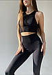 Комплект: лосини з ефектом пуш-ап та топ в рубчик L/XL, Чорний з моделюючим швом ззаду, фото 7