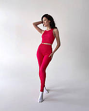 Комплект: лосини з ефектом пуш-ап та топ в рубчик S/M, Малиновий з моделюючим швом ззаду, фото 3