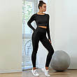 Комплект двійка: лосини з ефектом пуш-ап та рашгард з вирізом під палець S, Чорний, фото 6