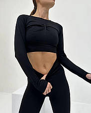 Рашгард з вирізом під палець M, Чорний (топ з довгим рукавом), фото 2