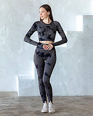 Комплект двійка: лосини з ефектом пуш-ап та рашгард з вирізом під палець M, Тай-Дай Чорний, фото 2