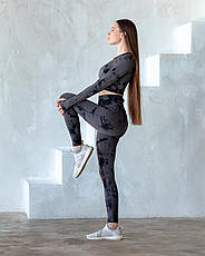 Комплект двійка: лосини з ефектом пуш-ап та рашгард з вирізом під палець M, Тай-Дай Чорний, фото 3