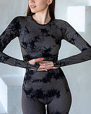 Комплект двійка: лосини з ефектом пуш-ап та рашгард з вирізом під палець M, Тай-Дай Чорний, фото 4