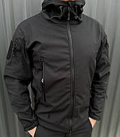 Куртка тактическая Soft Shell Black (Размер 48-56) Черная демисезонная военная куртка с капюшоном