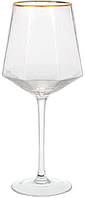 Набор фужеров для алкоголя 4 штуки Monaco Ice бокалы для вина 570мл, стекло с золотым кантом