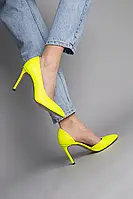 Женские демисезонные туфли лодочки ShoesBand Желтые неон натуральные кожанные внутри шевро 38 (24,5-25 см)
