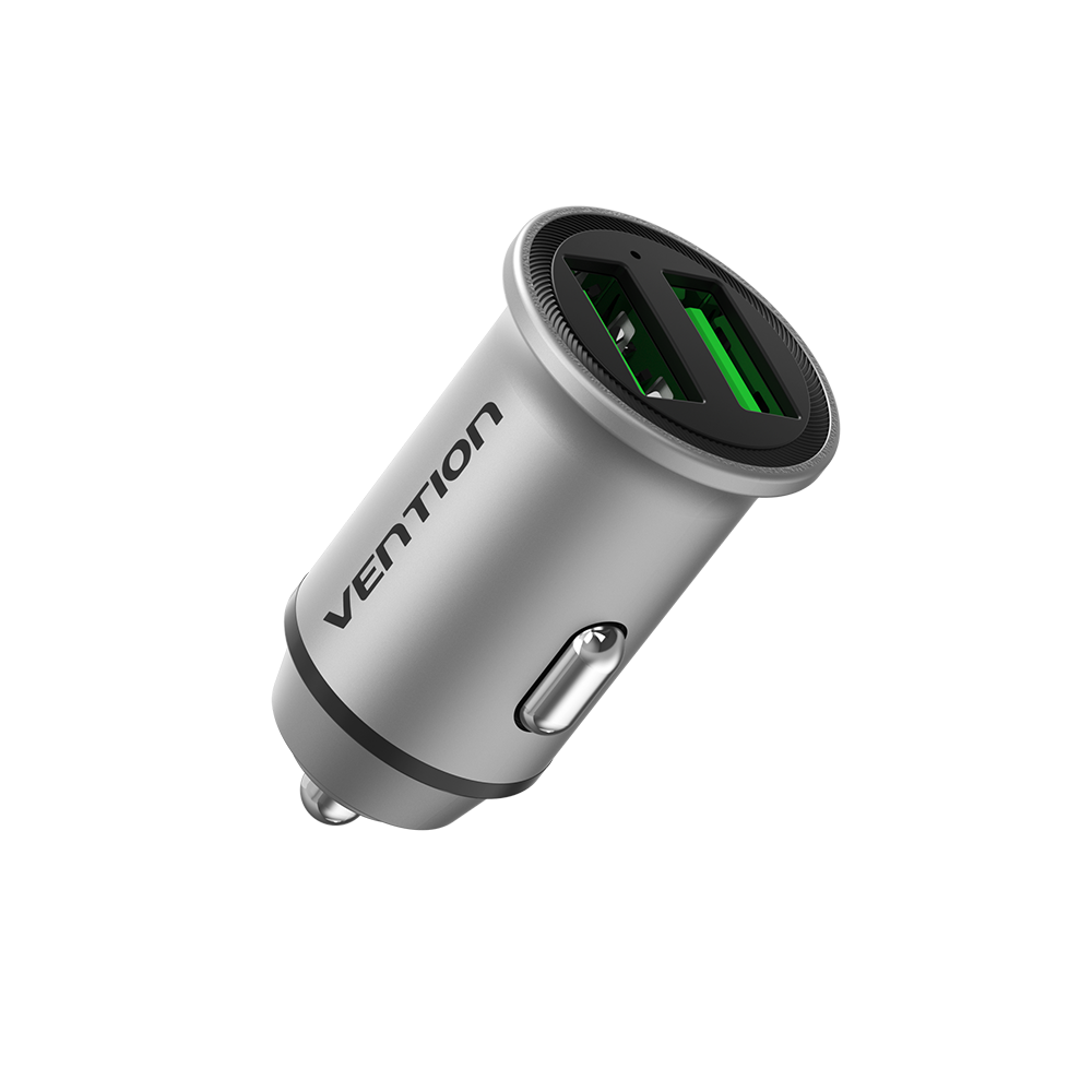 Автомобільний зарядний пристрій Vention Dual USB QC3.0 18 Вт з алюмінієвого сплаву Сріблястий FFAH0