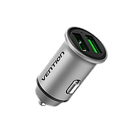 Автомобильное зарядное устройство Vention Dual USB QC3.0 18 Вт из алюминиевого сплава Серебристый FFAH0