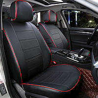 Чехлы на сиденье Ауди А4 Б7 (Audi A4 B7) модельные, экокожа, черные с красным кантом