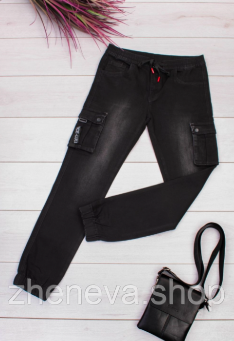 Стильні чоловічі чорні джинси з кишенями, напівбатал, р 36,38