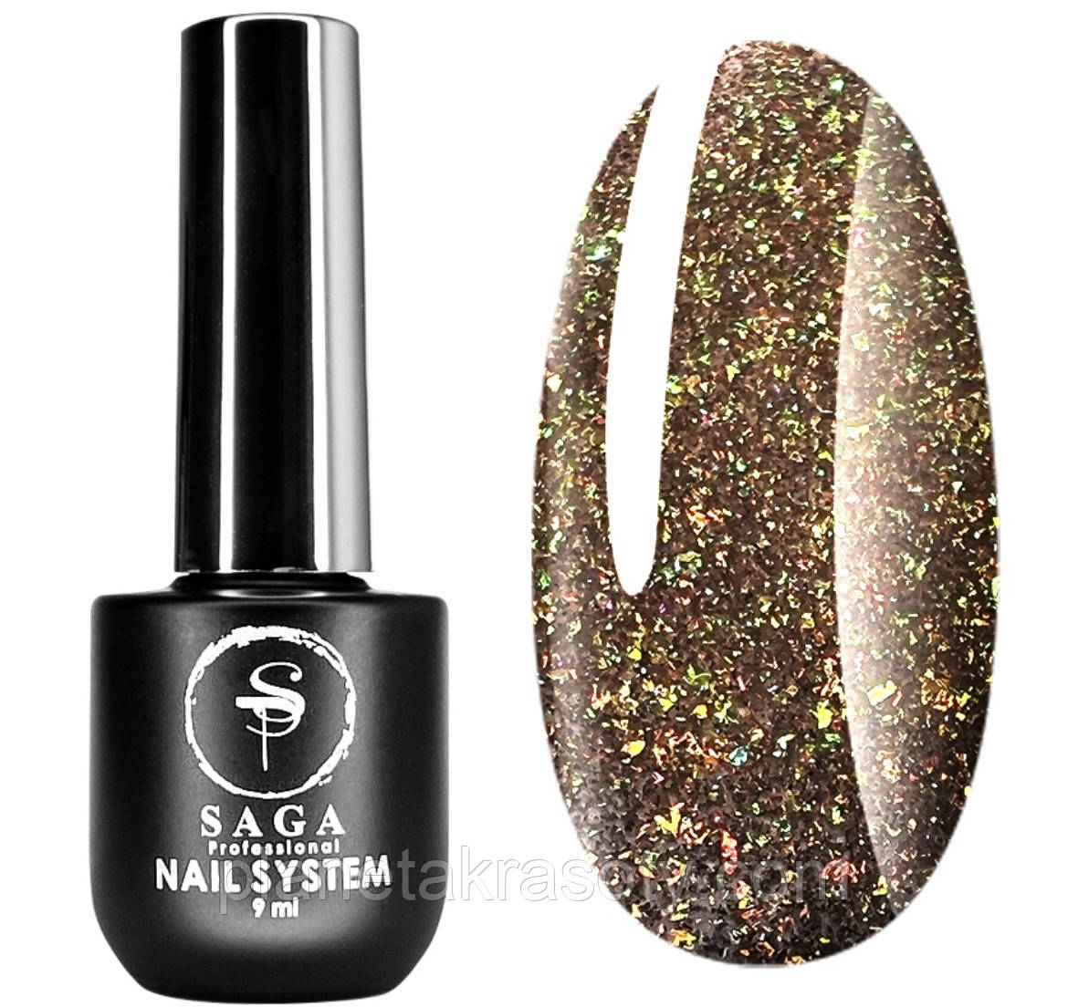 Світловідбивний гель-лак SAGA Fiery Gel №20, 9 мл - Коричневий з різнокольоровим шимером, фото 1