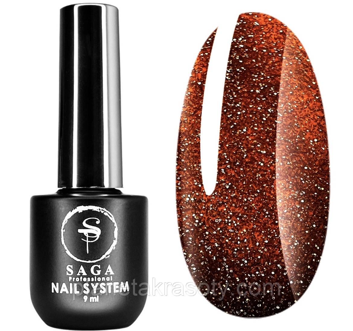 Світловідбивний гель-лак SAGA Fiery Gel №22, 9 мл - Темно-помаранчевий з шимером, фото 1