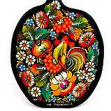 Дошка сувенірна Петриківський розпис із дерева ручної роботи 19х29см з малюнком ПІВНИК у КВІТАХ Україна, фото 2