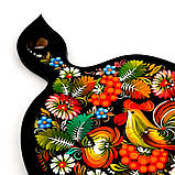 Дошка сувенірна Петриківський розпис із дерева ручної роботи 19х29см з малюнком ПІВНИК у КВІТАХ Україна, фото 6