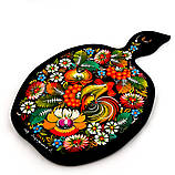 Дошка сувенірна Петриківський розпис із дерева ручної роботи 19х29см з малюнком ПІВНИК у КВІТАХ Україна, фото 7