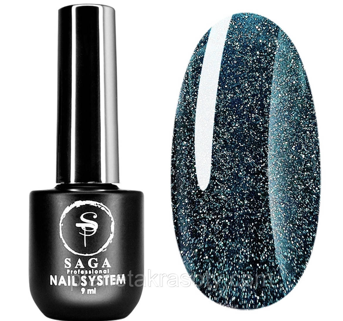 Світловідбивний гель-лак SAGA Professional Fiery Gel №27, 9 мл (темно-блакитний з шимером), фото 1