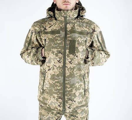 Тактична зимова куртка піксель ММ-14 ЗСУ (Softshell+пух), фото 1