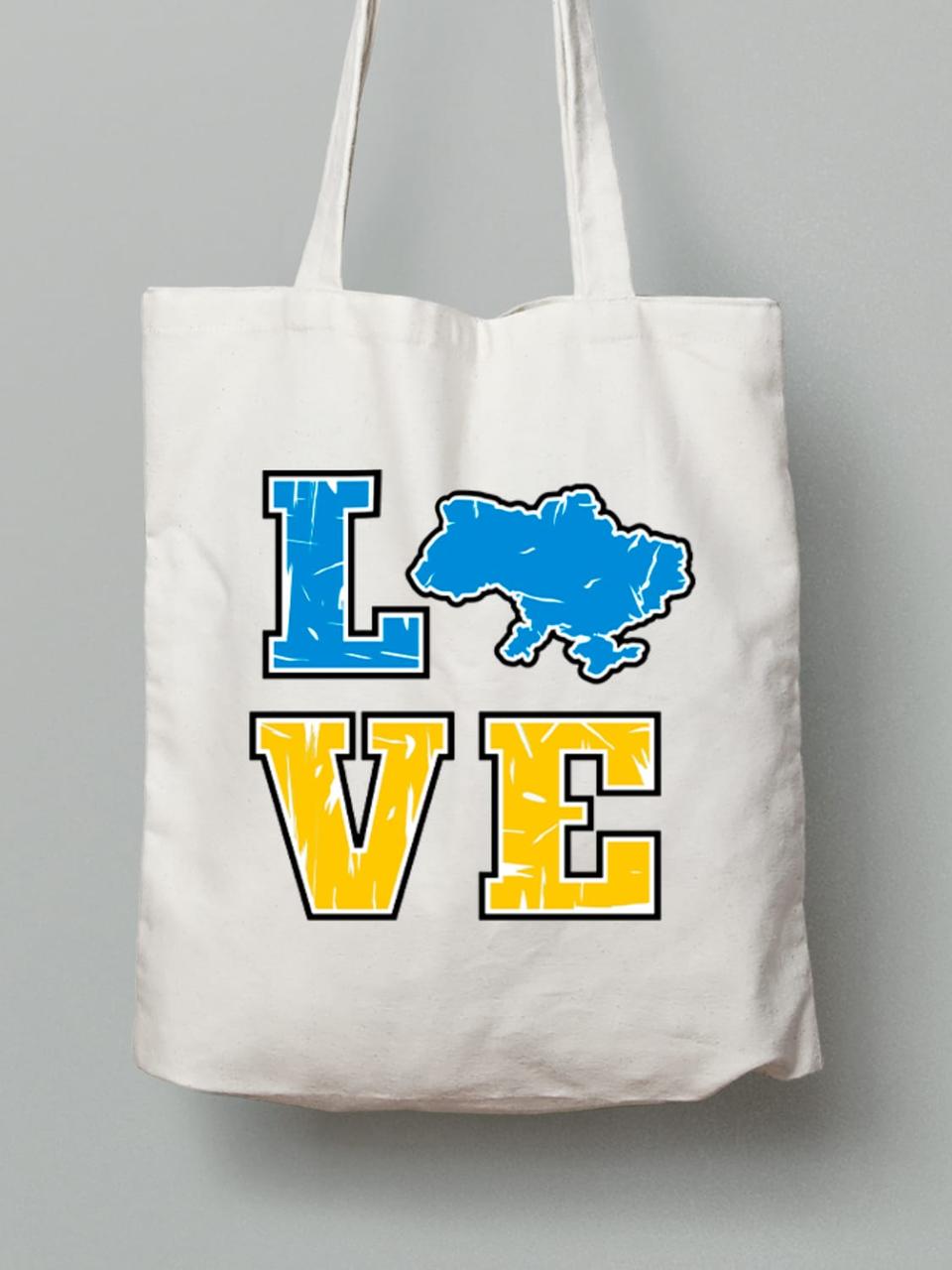 Екосумка з бавовни 38х40см з принтом "Love Ukraine" (220608), фото 1