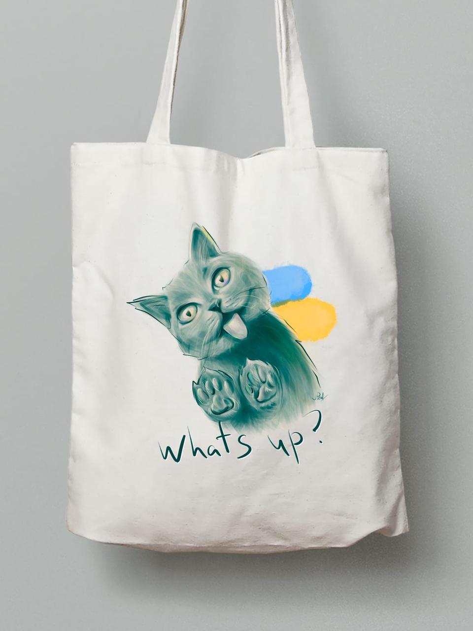 Екосумка з бавовни 38х40см з принтом "What's Up?" (220611), фото 1
