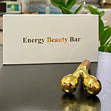 Масажер Energy Beauty Bar для обличчя та шиї. Роликовий вібромасажер 3D масажер для підтяжки. Золотий, фото 3