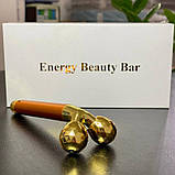 Масажер Energy Beauty Bar для обличчя та шиї. Роликовий вібромасажер 3D масажер для підтяжки. Золотий, фото 5