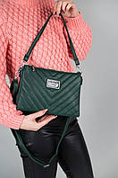 Сумочка через плечо зелёная женская с тиснением плоская сумка-клатч