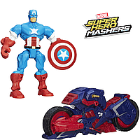 Розбірна фігурка Капітан Америка з мотоциклом - Captain America, Marvel, Mashers, Hasbro