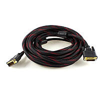 Кабель Merlion Dvi-Dvi 5.0m, 2 ФЕРИТ, обплетена, Black / Red, 24 / 24pin, (Пакет), Q80