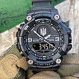 Тактичний багатофункціональний годинник з подвійним часом Patriot 001 Black Silver Ukraine + Box, фото 2