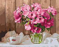 Картина по номерам Розовые петунии на столе Картины в цифрах Набор для росписи на хосте 40х50 Brushme BS52768