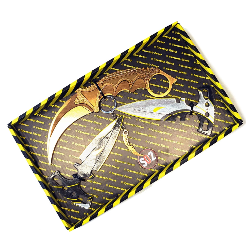 Набір ножів STANDOFF 2 "Ніж Керамбіт Gold & Ножі Тичкові Harmony", дерев'яна іграшкова зброя, фото 1