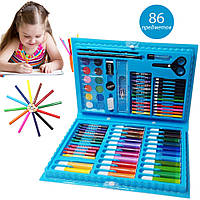 Дитячий художній набір для малювання ART kids set комплект юного художника в кейсі 86 предметів Синій