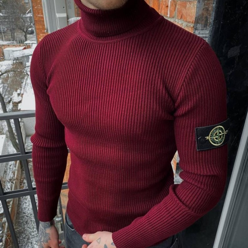 Чоловічий гольф Stone Island светр Стон Айленд бордовий чоловіча кофта, водолазка