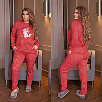 Комфортна трикотажна жіноча піжама батал Киця (домашній костюм) (р.48-62) Арт-2310/42