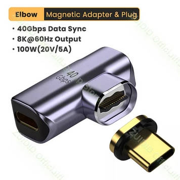 Магнітний перехідник до кабеля Type-С / Type-С Elough 100W, USB4,0 8К, 40 Gbps, Thunderbolt 4/3.