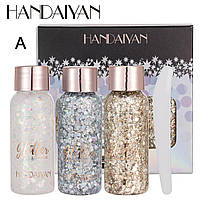 Набір гліттерів із 3 відтінків для тіла та волосся Handaiyan