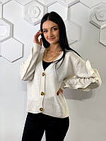 Женская модная молодежная стильная кофта кардиган на пуговицах светлый молочный 48р.