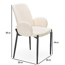 Бежеві квадратні стільці з підлокітниками з букле K-477 на чорних ніжках у вітальню у стилі гламур