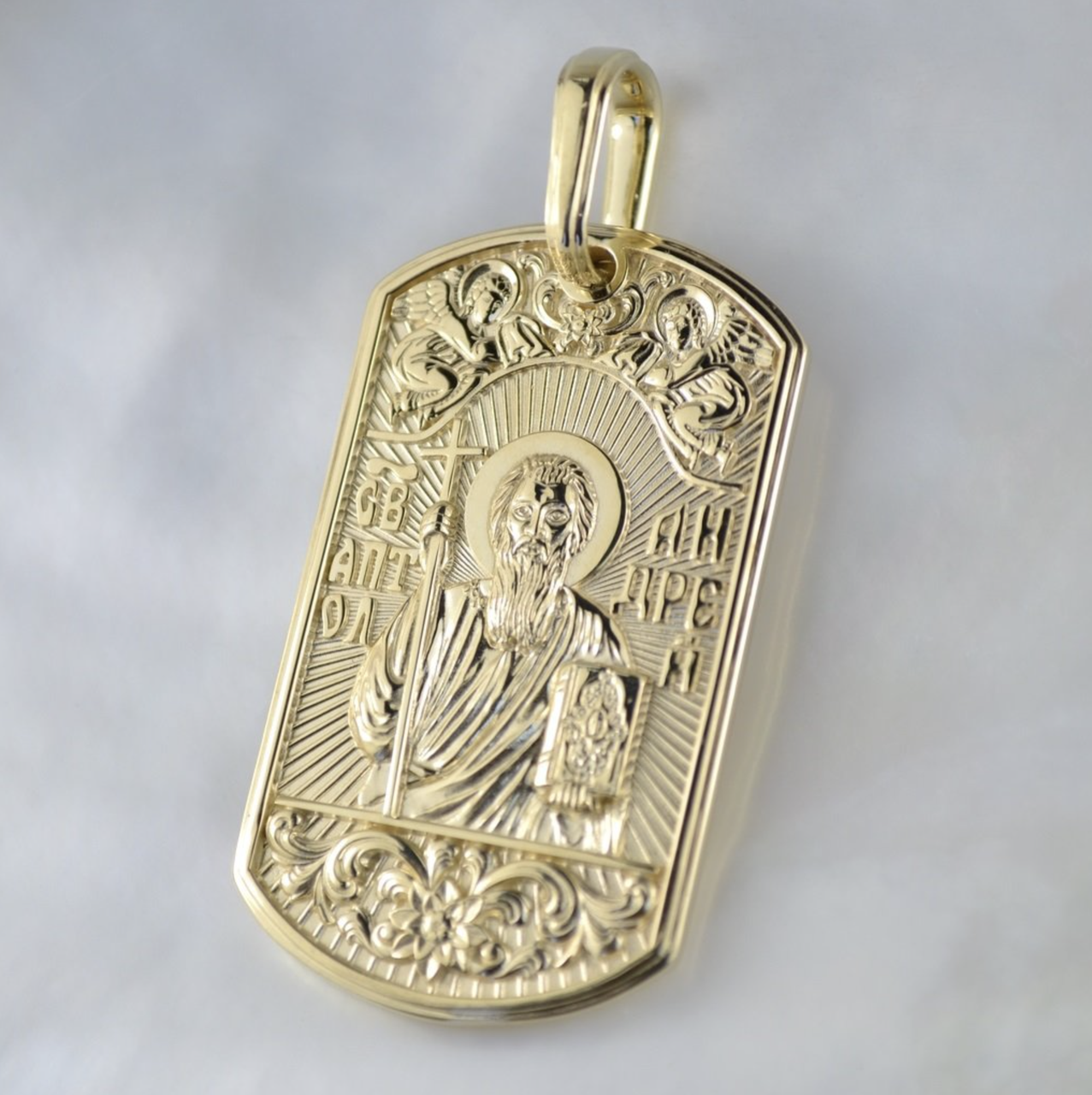 Золота натільна ікона-жетон зі святим Андрієм Первозванним та молитвою (Вага: 25,5 гр.)