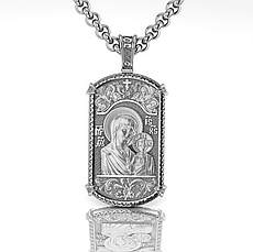 Жетон значок із срібла із зображенням ікони Казанської Божої Матері та молитвою на звороті (Вага: 18 гр.)