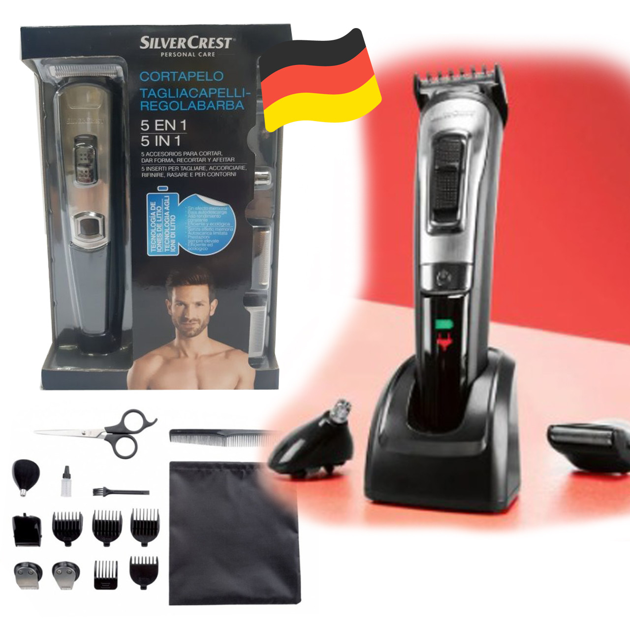 Машинка для стрижки, тример SilverCrest SHBS 3.7 C1 5в1 (500 мА·год, Німеччина), фото 1