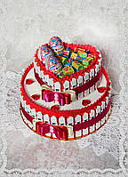 Букет з цукерок торт Kinder, яєць Kinder Surprise і жувальних гумок Love Is червоний